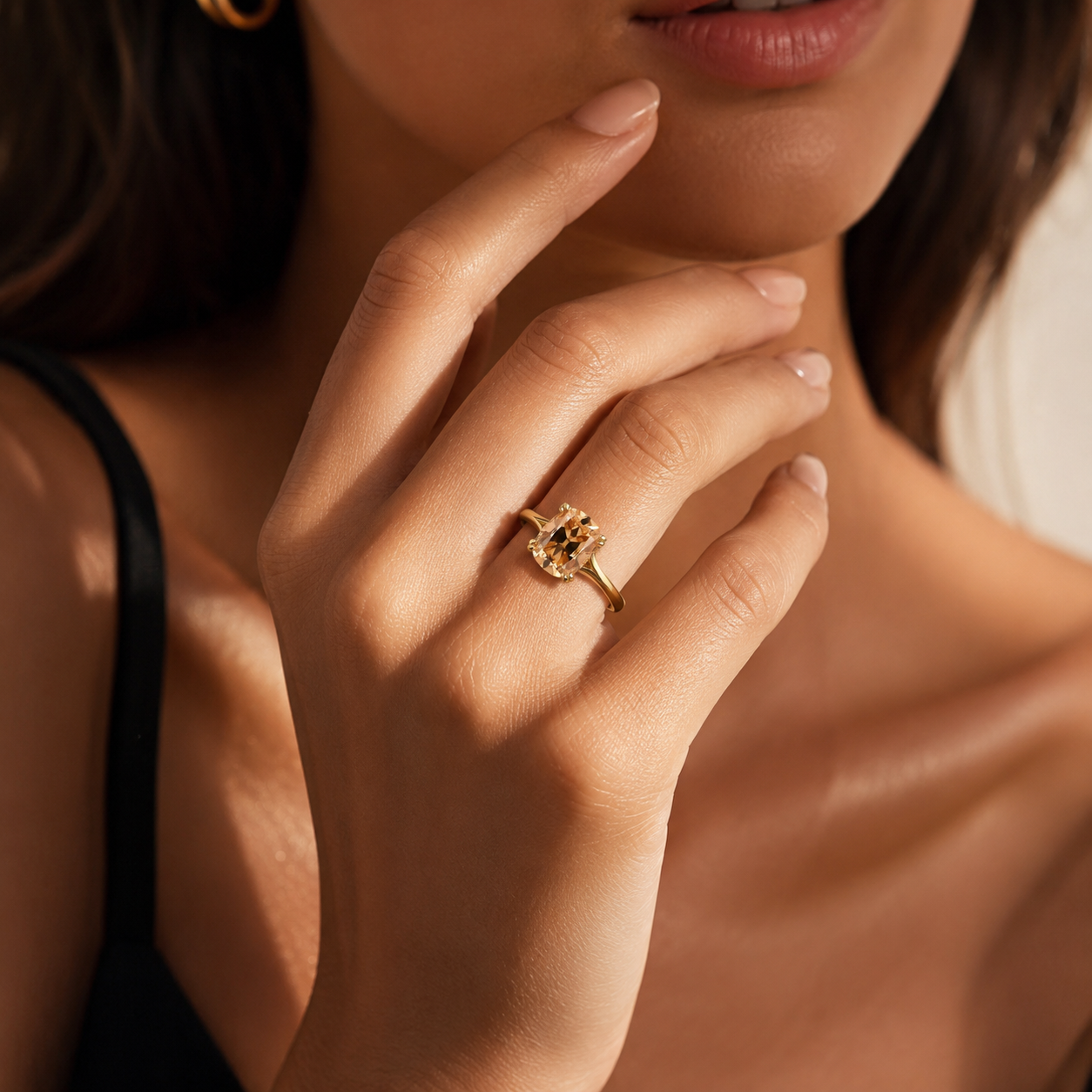Coussin Champagne OMC 3CT Moissanite Ring