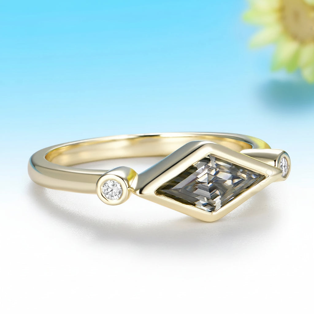 Nocturne Rhombus Moissanite Ring – yellow gold option