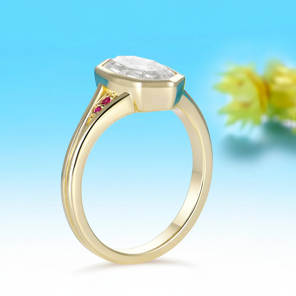 Portrait Ruby Moissanite Ring – worn on hand
