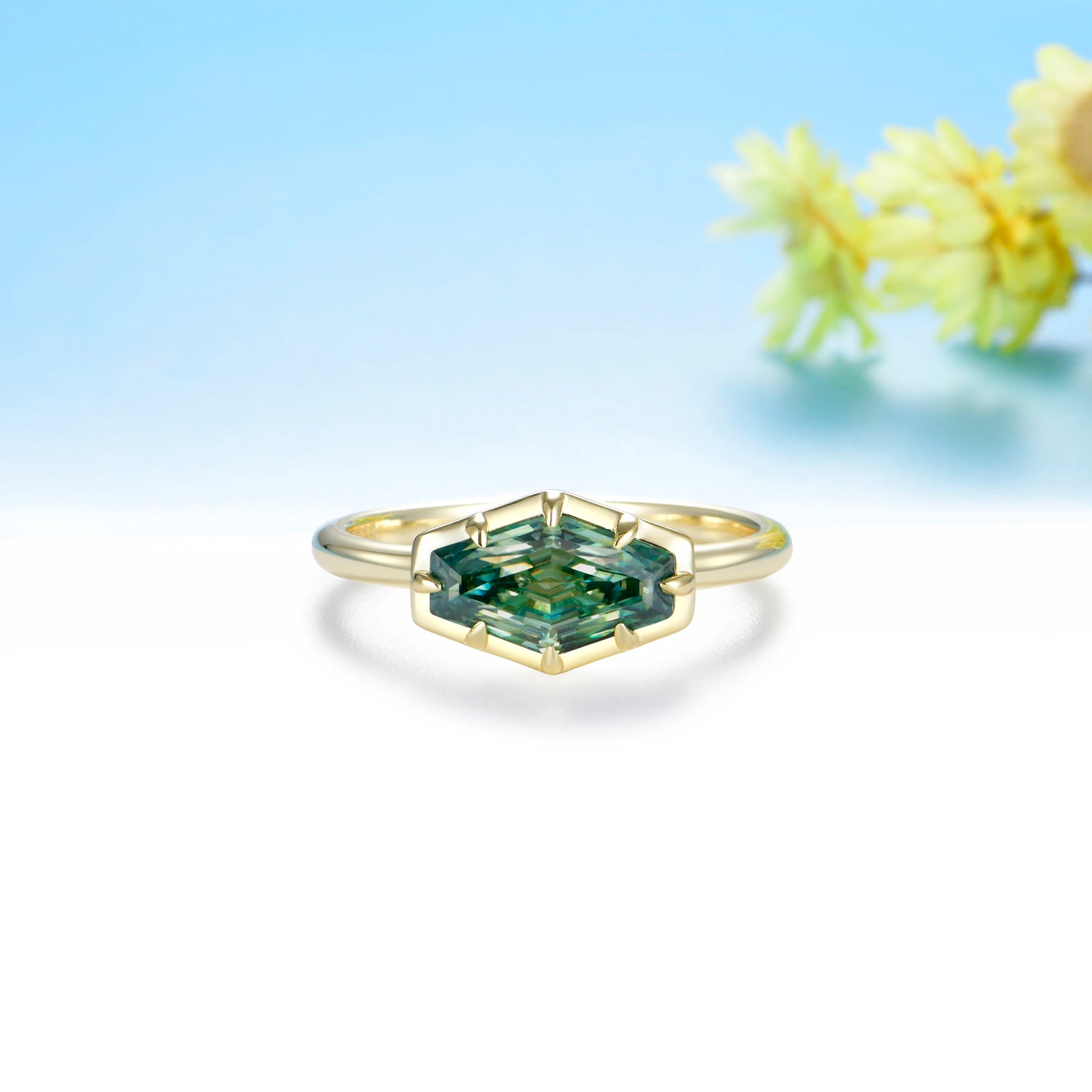 Hexagone Cyan 2CT Moissanite Ring