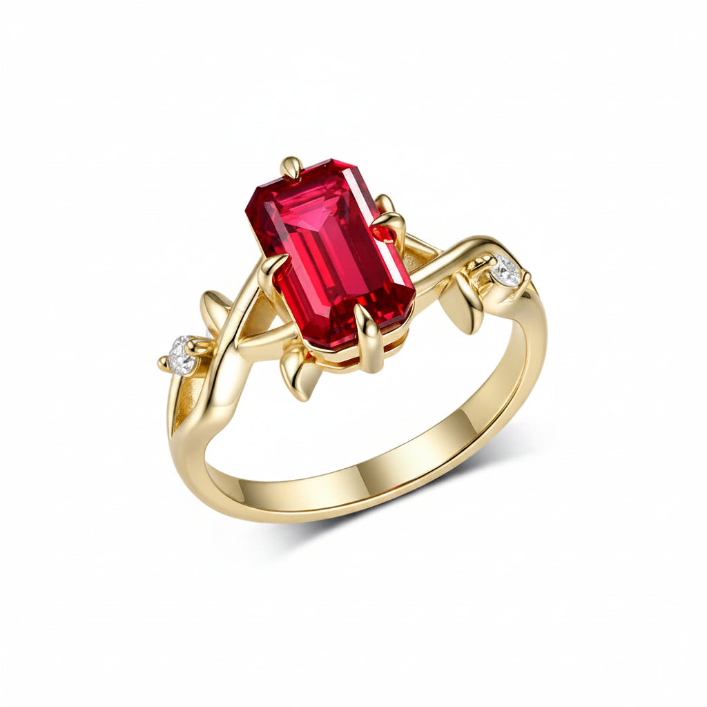 Ardente Ruby Diamond Ring – top view of ruby and diamond setting