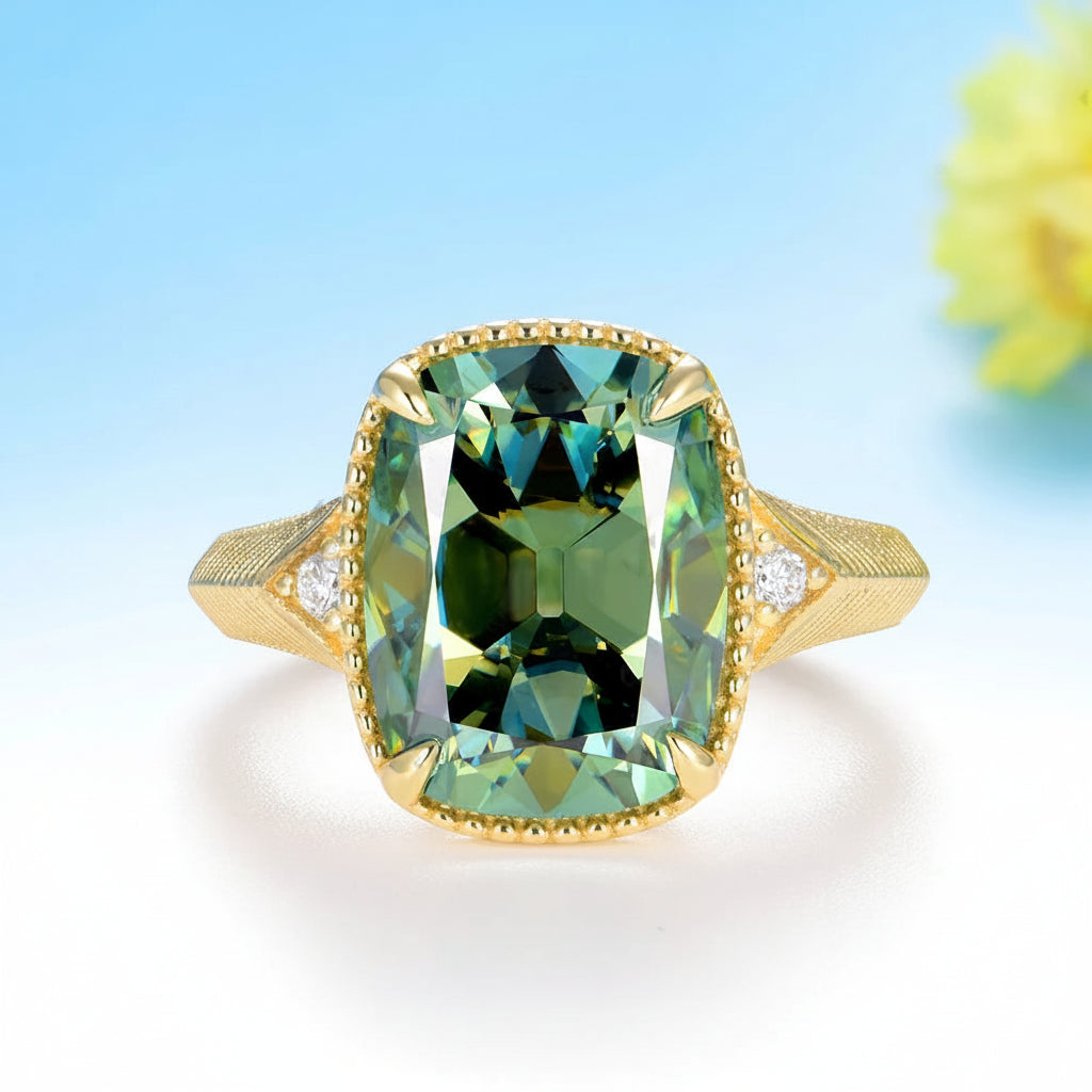 Cyan Cushion 7CT OMC Moissanite Ring – worn on hand