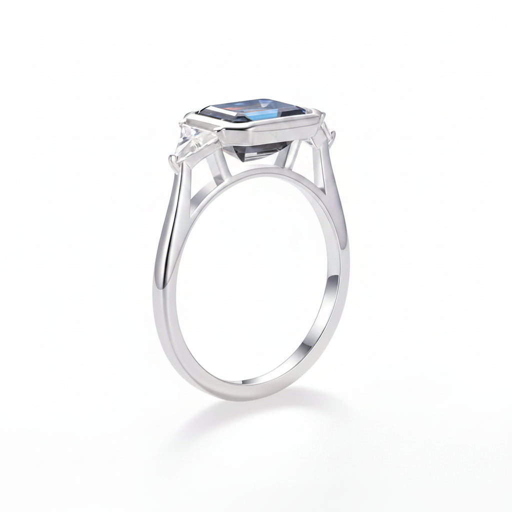 Brume Grise Moissanite Emerald Ring – worn on hand