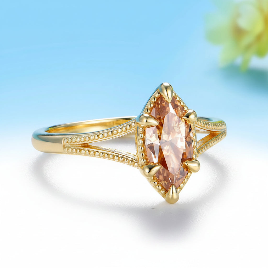 Marquise Champagne 1CT Moissanite Ring – white gold option
