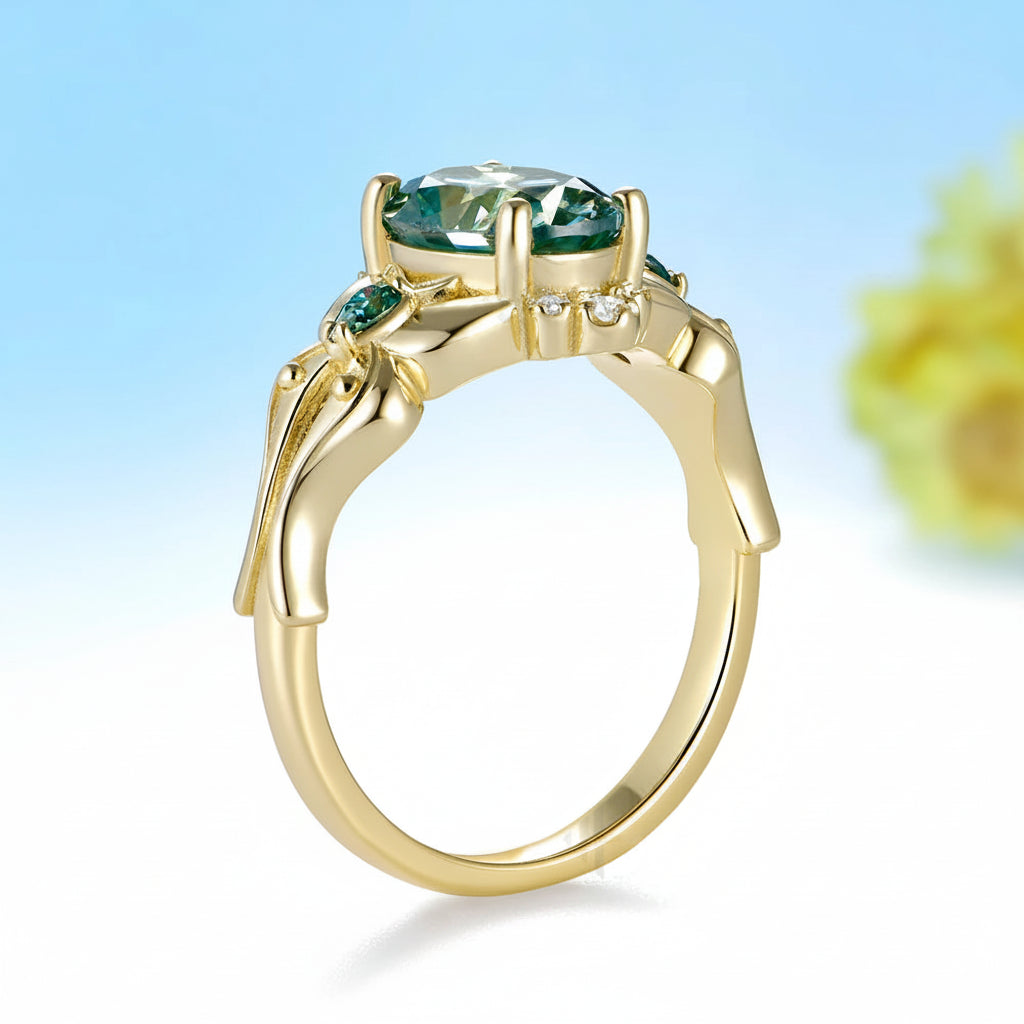 Vague Ovale 2CT Cyan Moissanite Ring