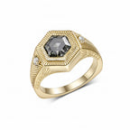 Nocturne Grey Hexagon Moissanite Ring – top view of hexagon stone