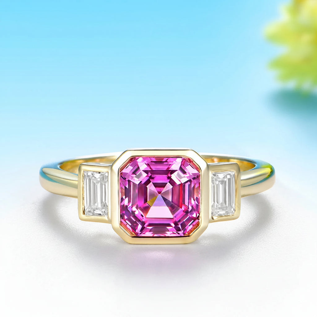 Fleur Rose Pink Sapphire Moissanite Ring – rose gold option
