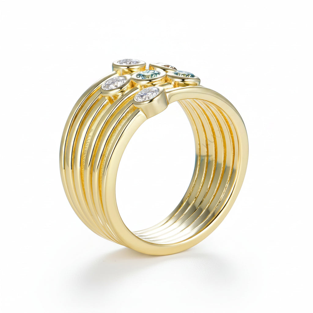 Bicolore Champagne Cyan 0.6CTW Moissanite Ring