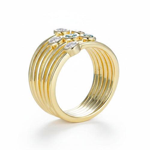 Bicolore Champagne Cyan 0.6CTW Moissanite Ring