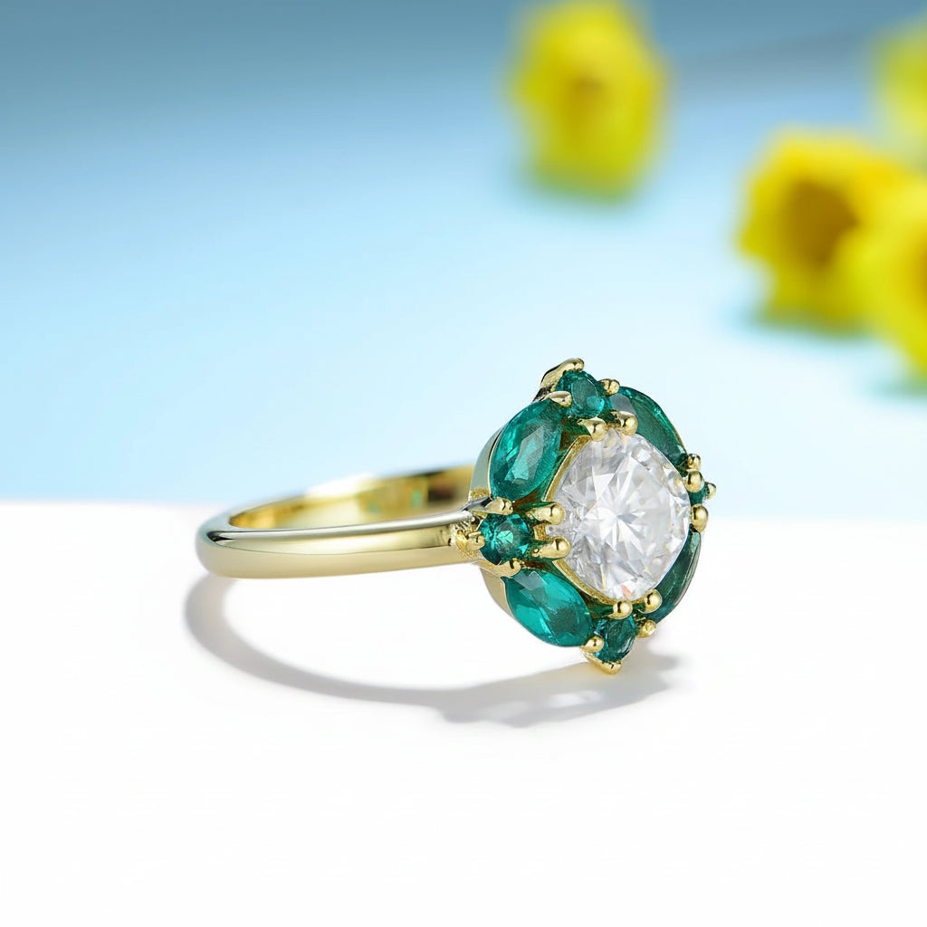 Jardin Émeraude Moissanite Ring – white gold setting