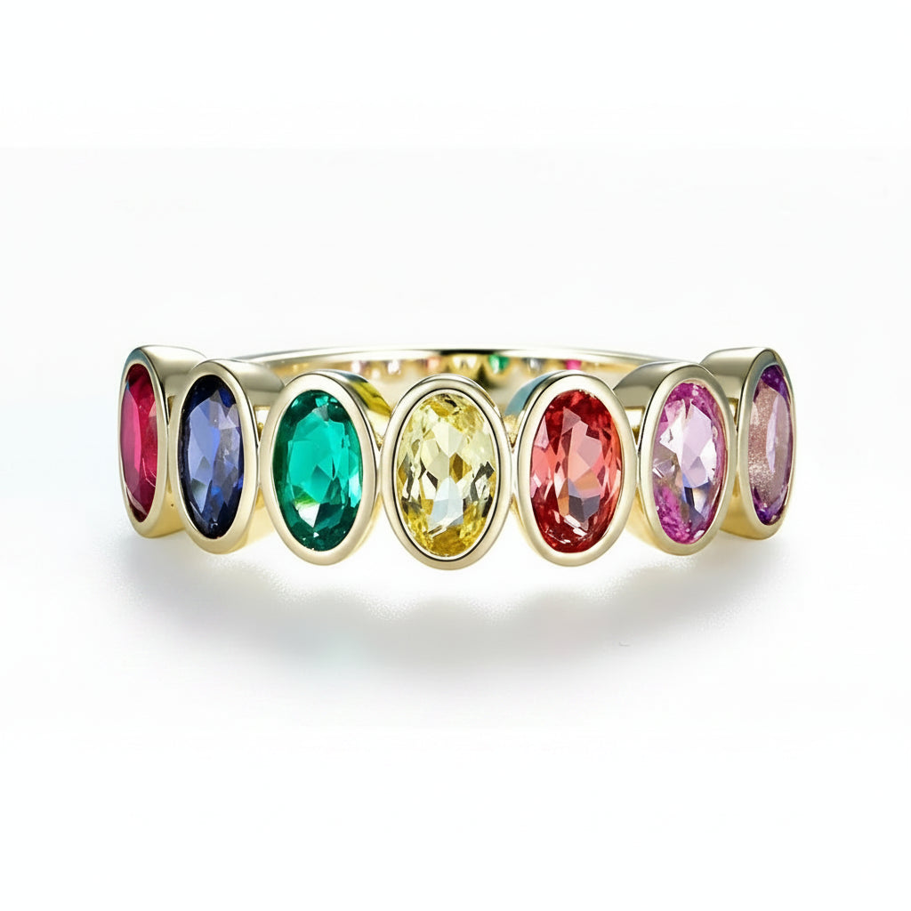 Arc-en-Ciel 2.1CTW Rainbow Sapphire Ring – multicolour lab sapphire ring in solid gold by Lunara