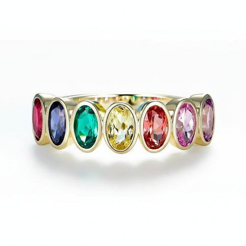 Arc-en-Ciel 2.1CTW Rainbow Sapphire Ring – multicolour lab sapphire ring in solid gold by Lunara