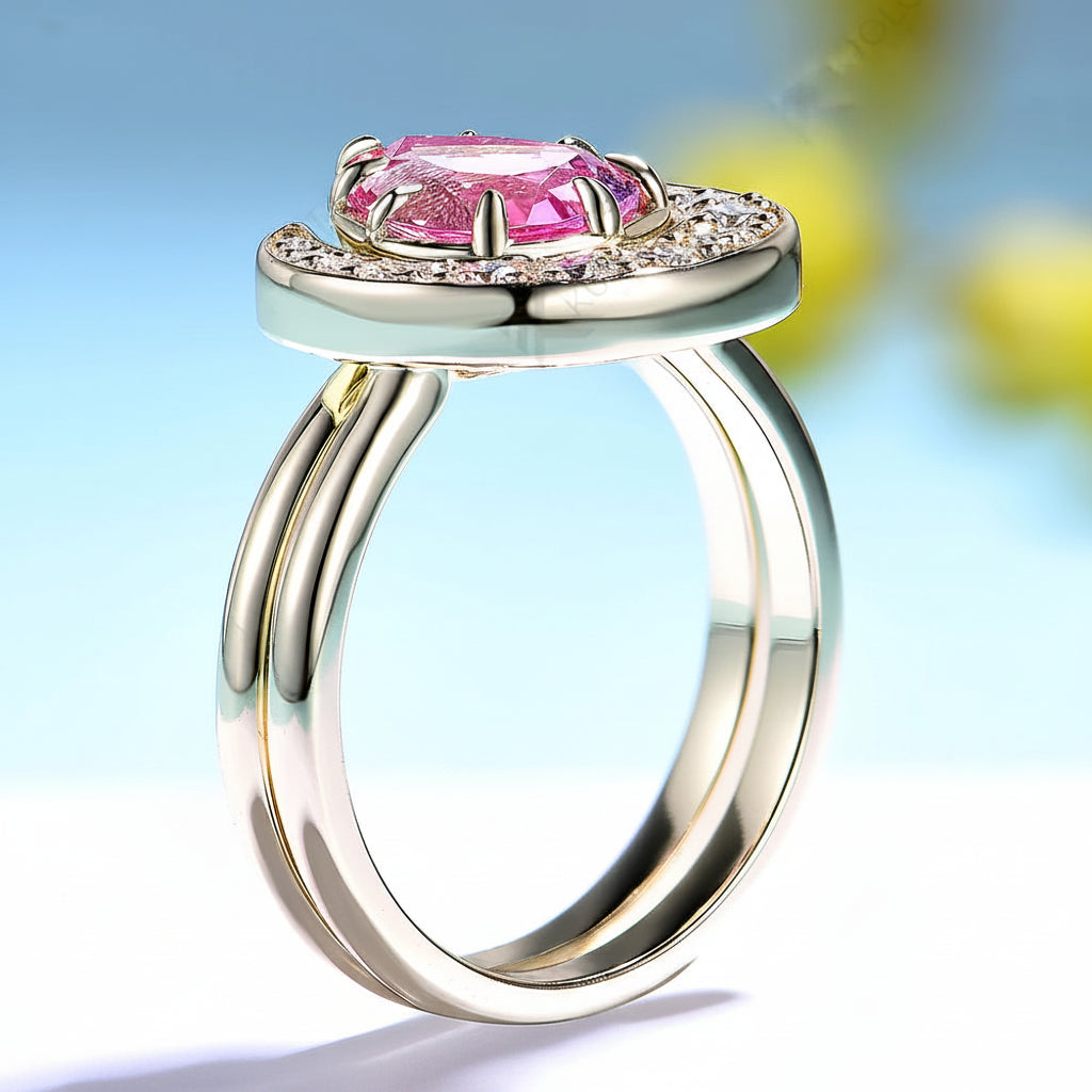 Rosace Pink Sapphire Set Ring – worn on hand