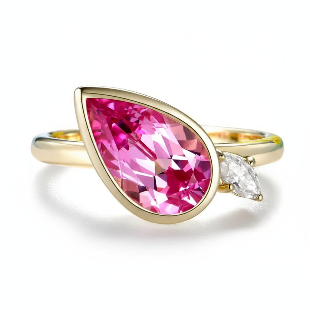 Poire Rose 3.5CT Pink Sapphire Moissanite Ring