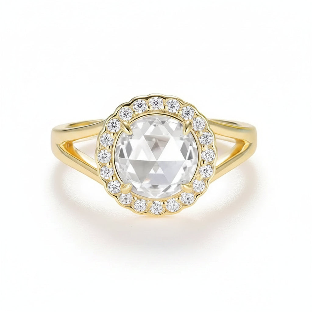 Vintage Rose Moissanite Ring – vintage-style rose moissanite ring in solid gold by Lunara