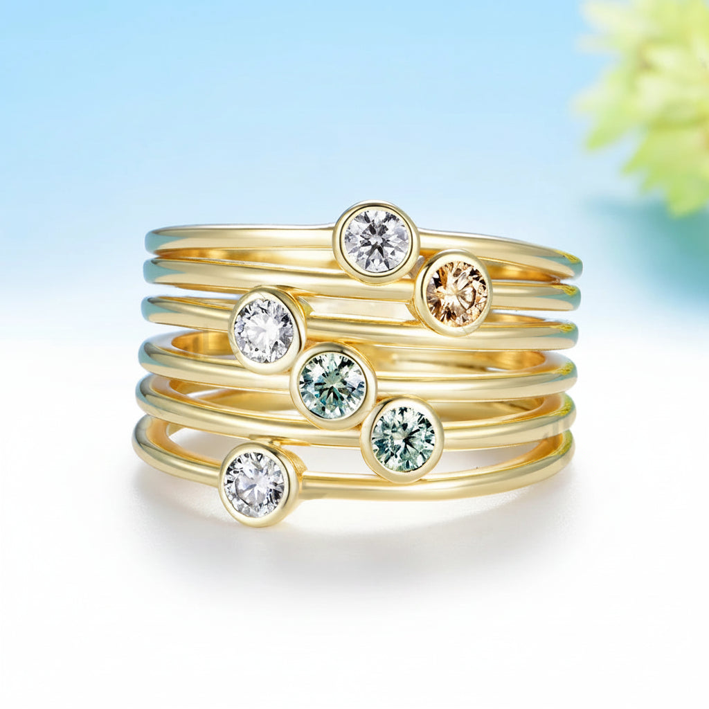 Bicolore Champagne Cyan 0.6CTW Moissanite Ring