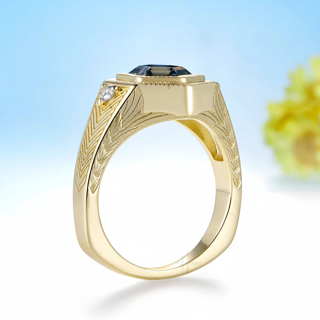 Nocturne Grey Hexagon Moissanite Ring – worn on hand