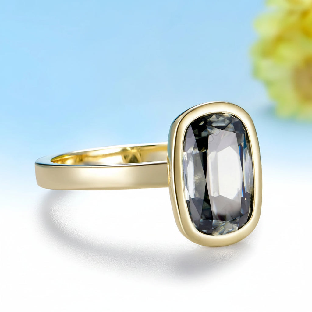 Velours Gris Cushion Moissanite Ring – worn on hand