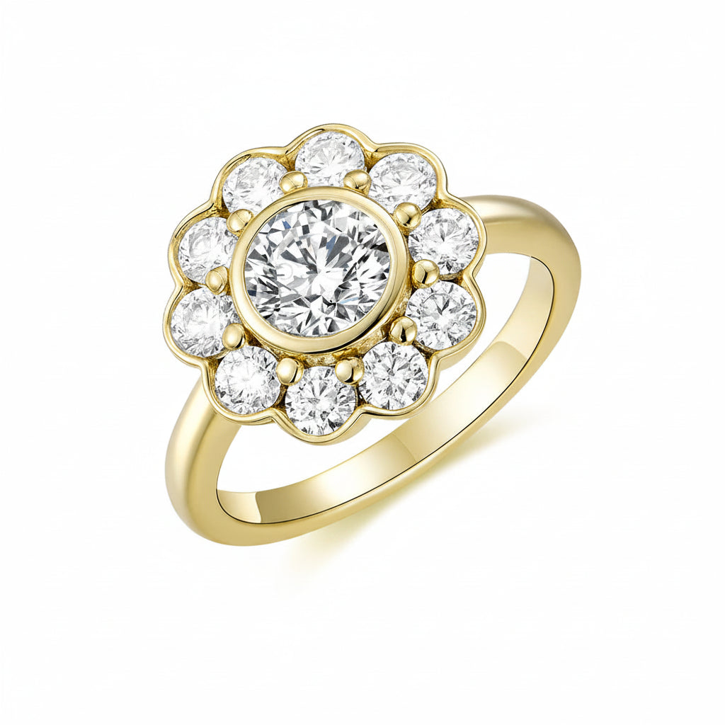 Éclat Solitaire Moissanite Ring – top view of brilliant round cut
