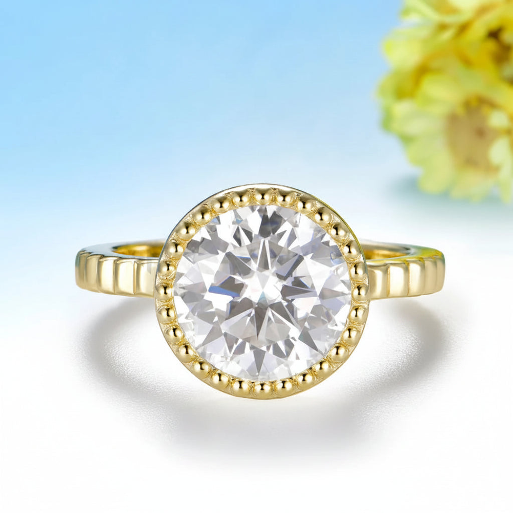 Lumière Bezel Moissanite Ring – worn on hand