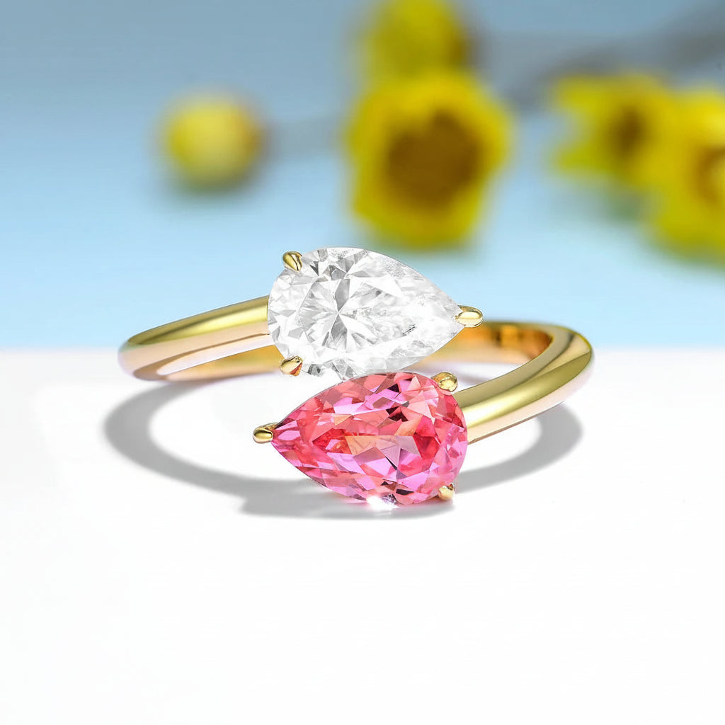 Aurore Padparadscha Moissanite Ring – worn on hand