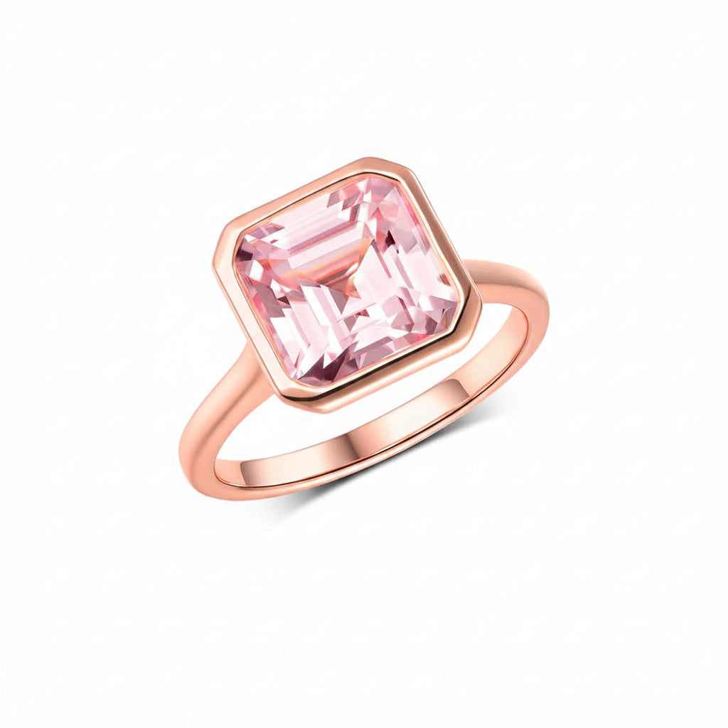 Rose Asscher Pink Sapphire Ring – top view of pink asscher stone
