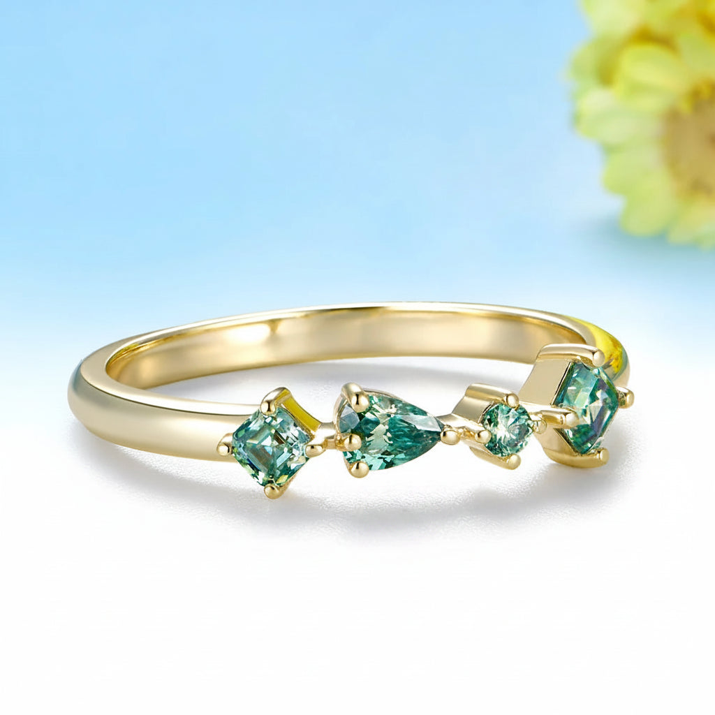 Aquarelle Cyan Moissanite Band Ring – white gold option