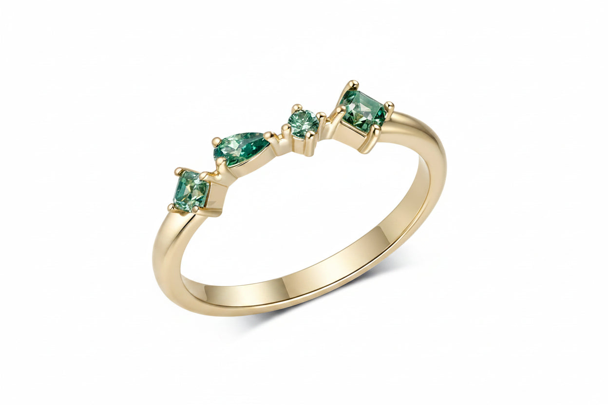 Aquarelle Cyan Moissanite Band Ring – top view of band