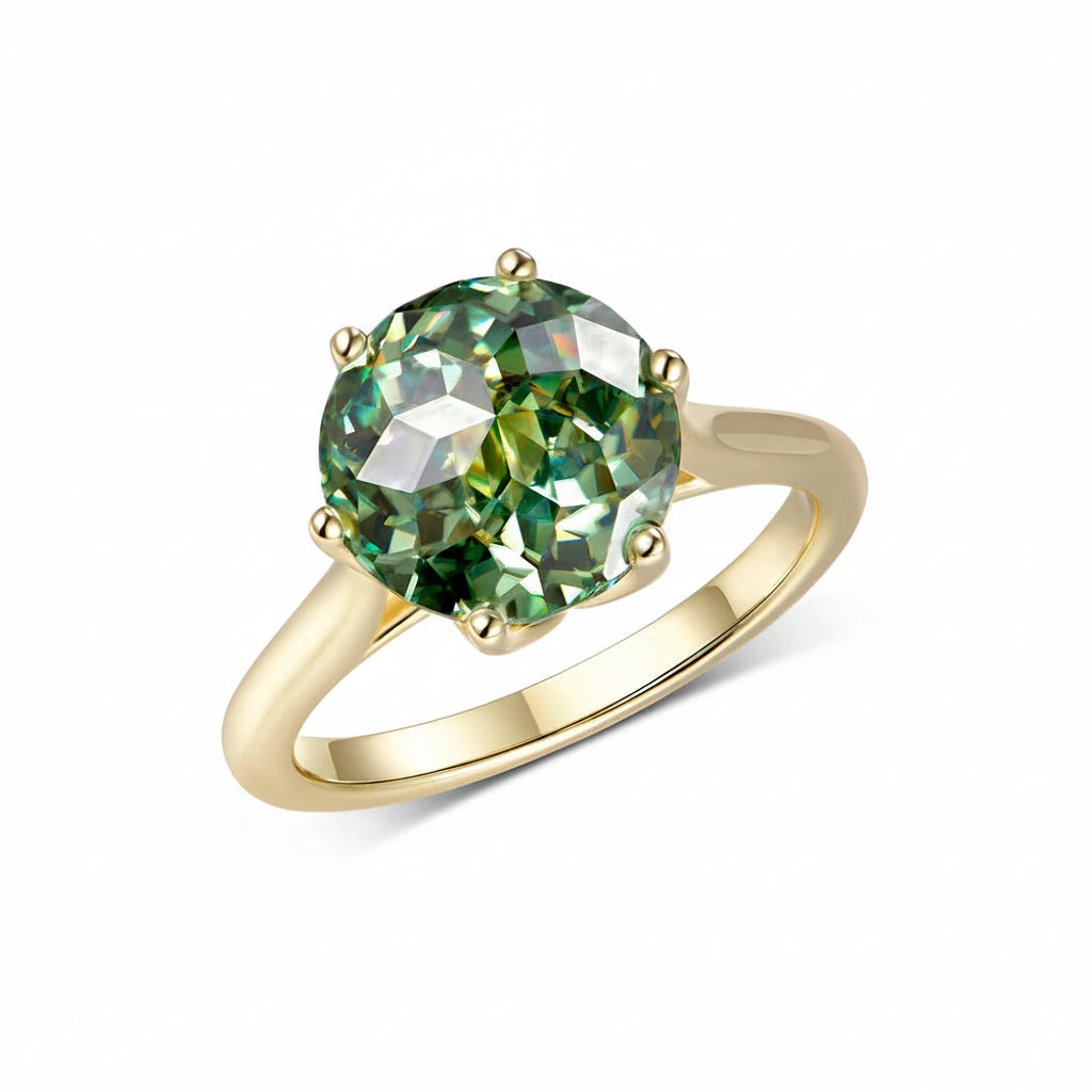 Jubilé Cyan Moissanite Ring – top view of jubilee cut facets