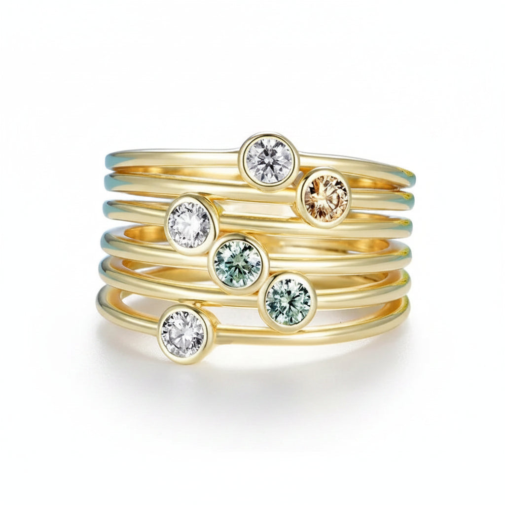 Bicolore Champagne Cyan 0.6CTW Moissanite Ring