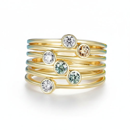 Bicolore Champagne Cyan 0.6CTW Moissanite Ring