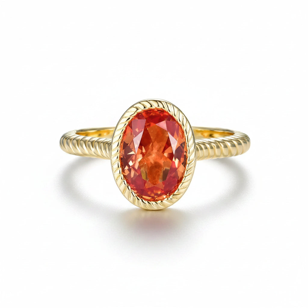 Soleil Orange Sapphire Ring – vivid orange lab sapphire ring in solid gold by Lunara