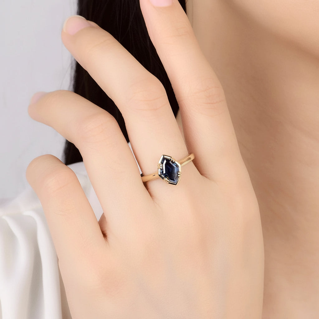 Olive Bleu Moissanite Ring – white gold setting close-up