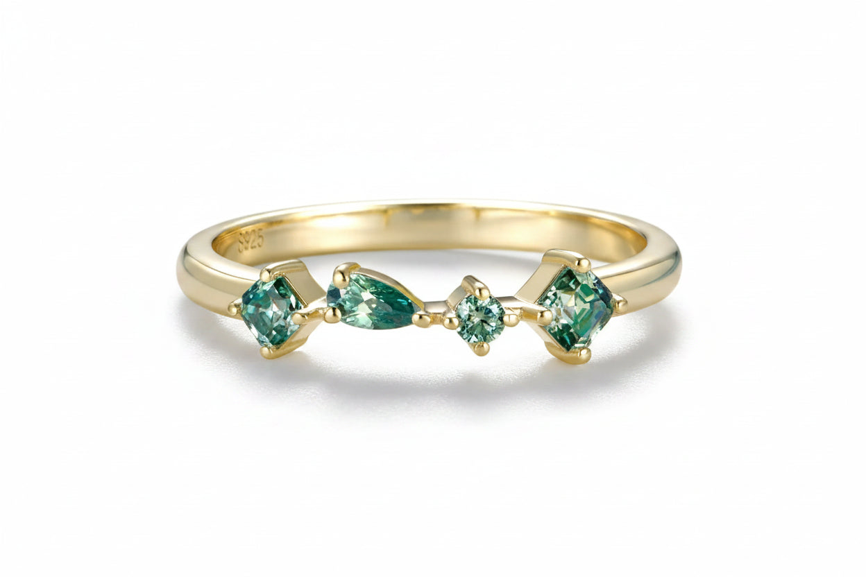 Aquarelle Cyan Moissanite Band Ring – asscher cut cyan moissanite band in solid gold by Lunara