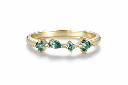 Aquarelle Cyan Moissanite Band Ring – asscher cut cyan moissanite band in solid gold by Lunara