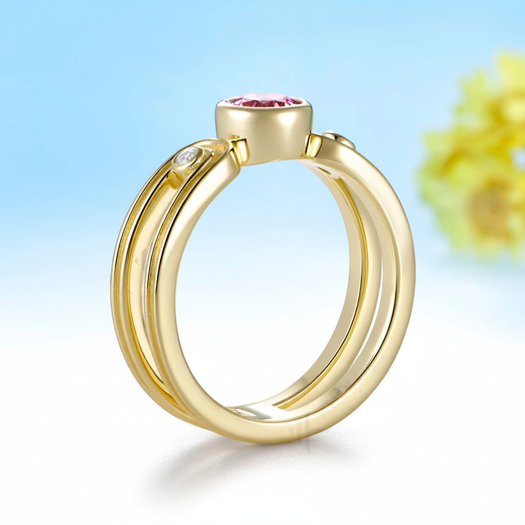 Éclat Rose Pink Sapphire Diamond Ring – worn on hand