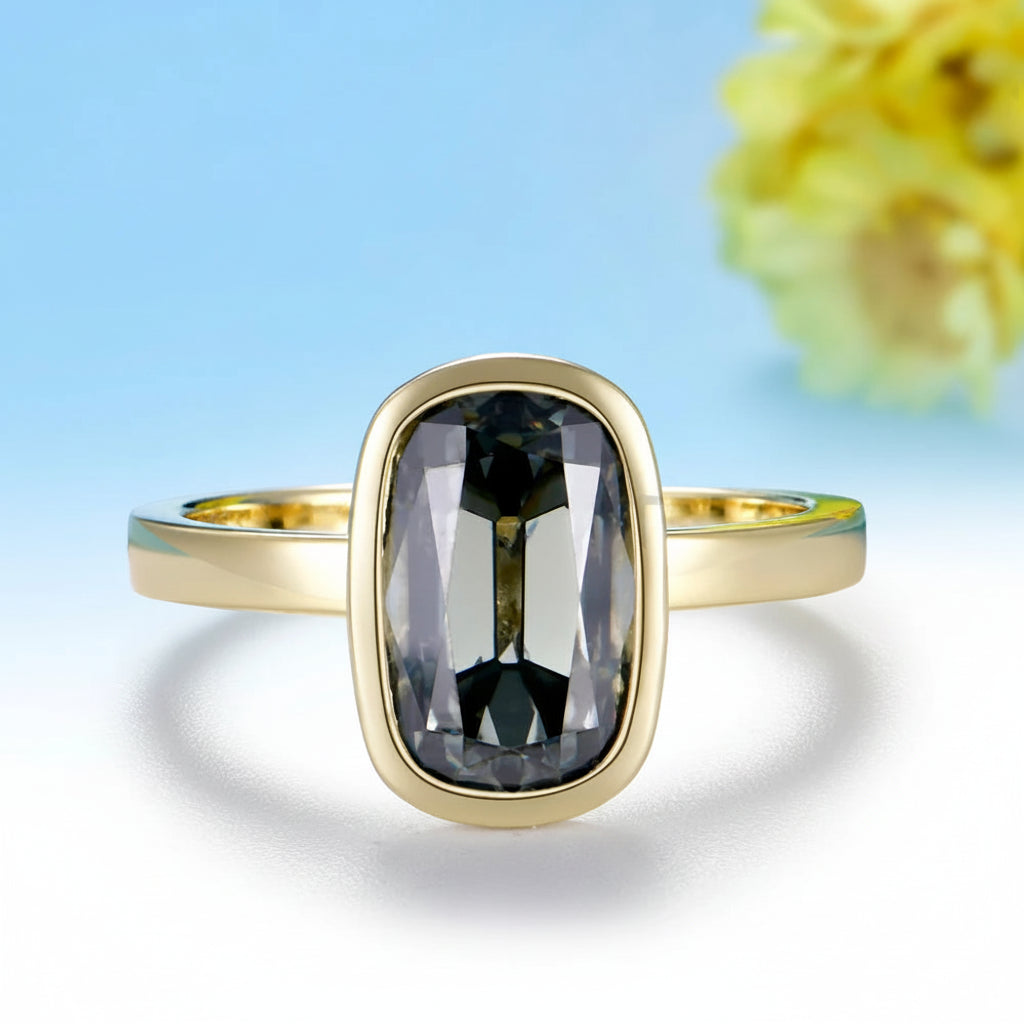 Velours Gris Cushion Moissanite Ring – yellow gold option