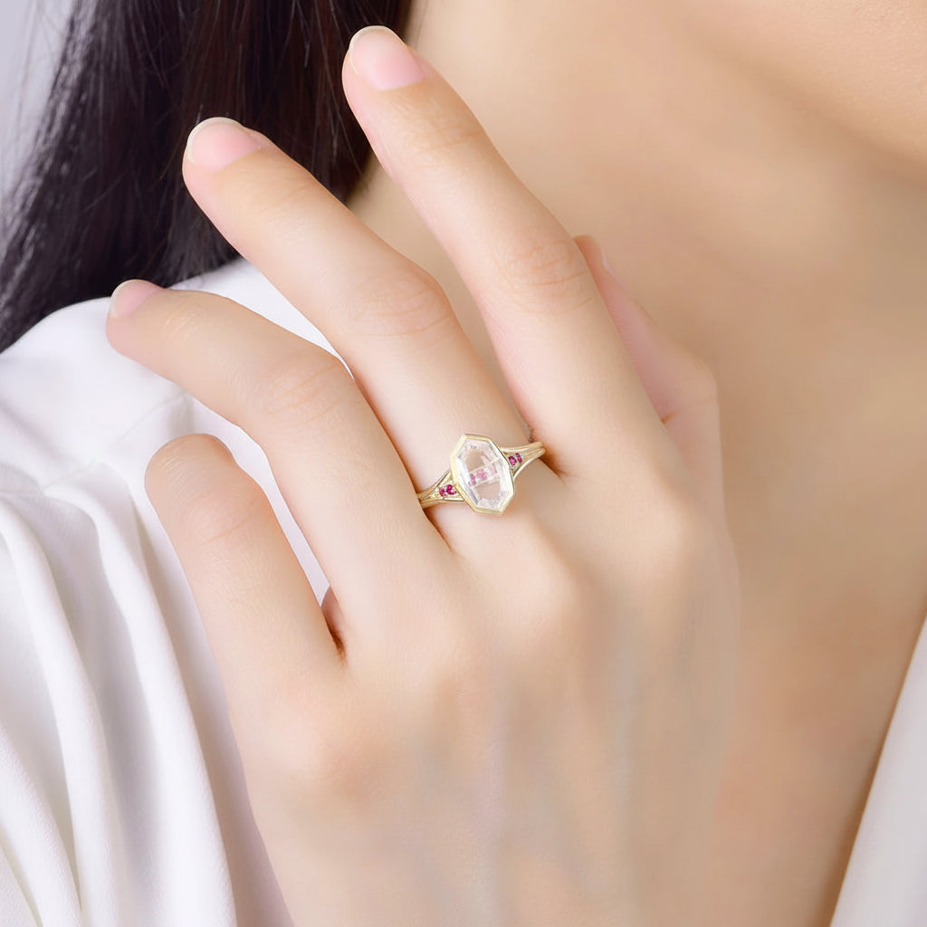 Portrait Ruby Moissanite Ring – white gold option