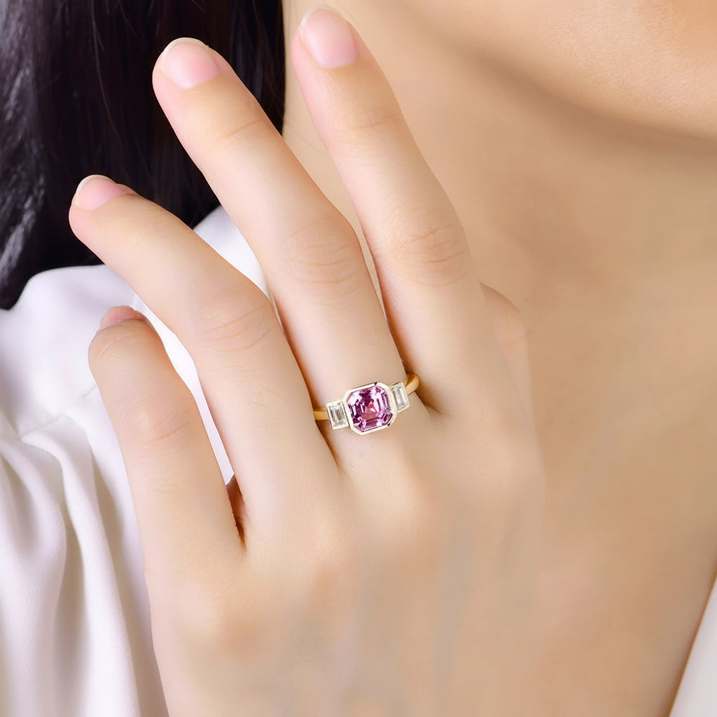 Fleur Rose Pink Sapphire Moissanite Ring – moissanite accent detail