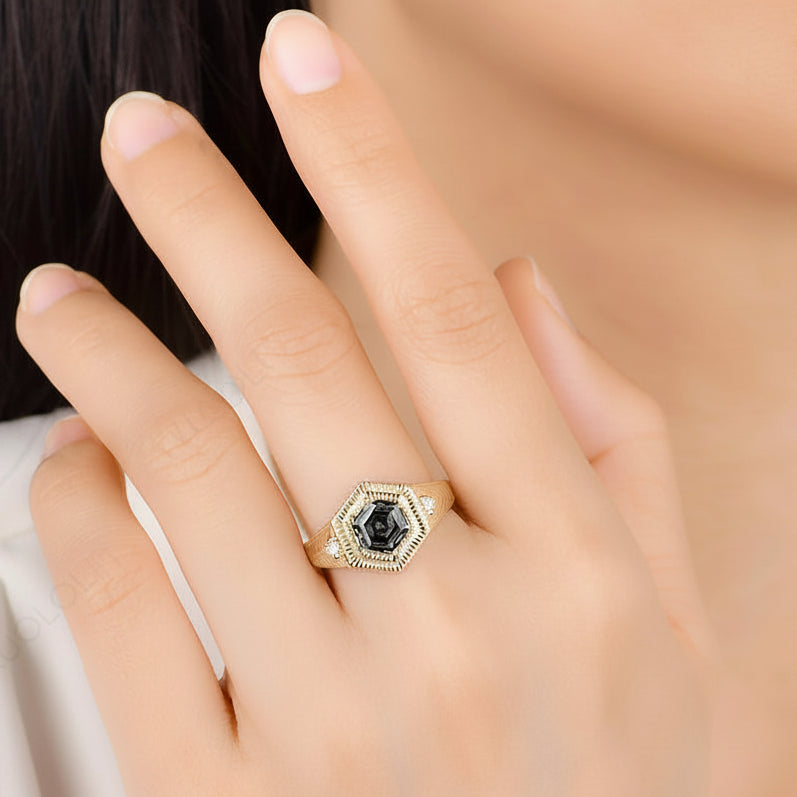 Nocturne Grey Hexagon Moissanite Ring – white gold setting