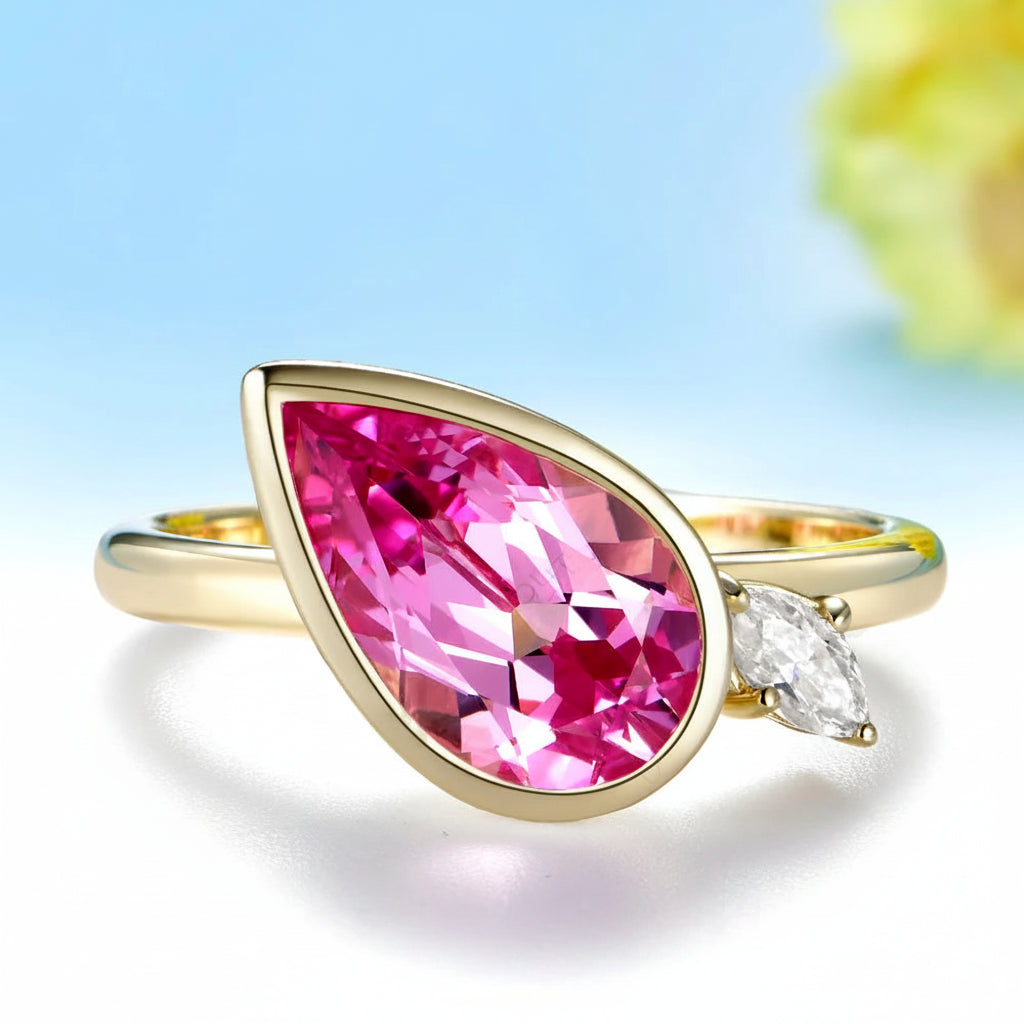 Poire Rose 3.5CT Pink Sapphire Moissanite Ring