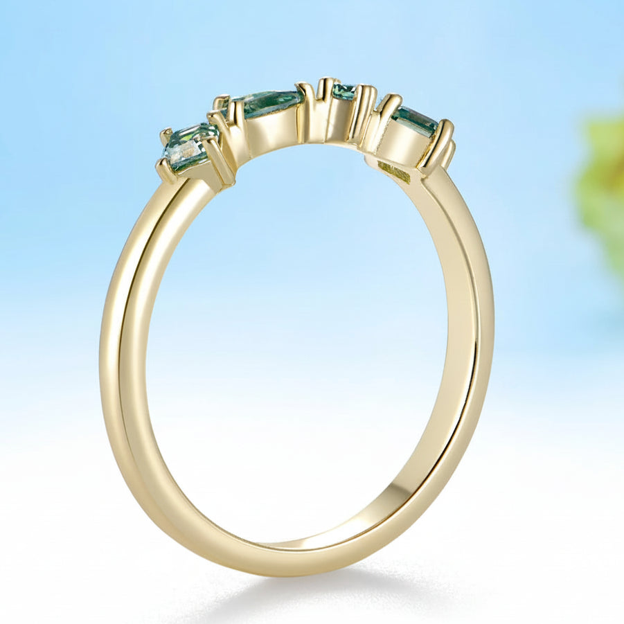 Aquarelle Cyan Moissanite Band Ring – worn on hand