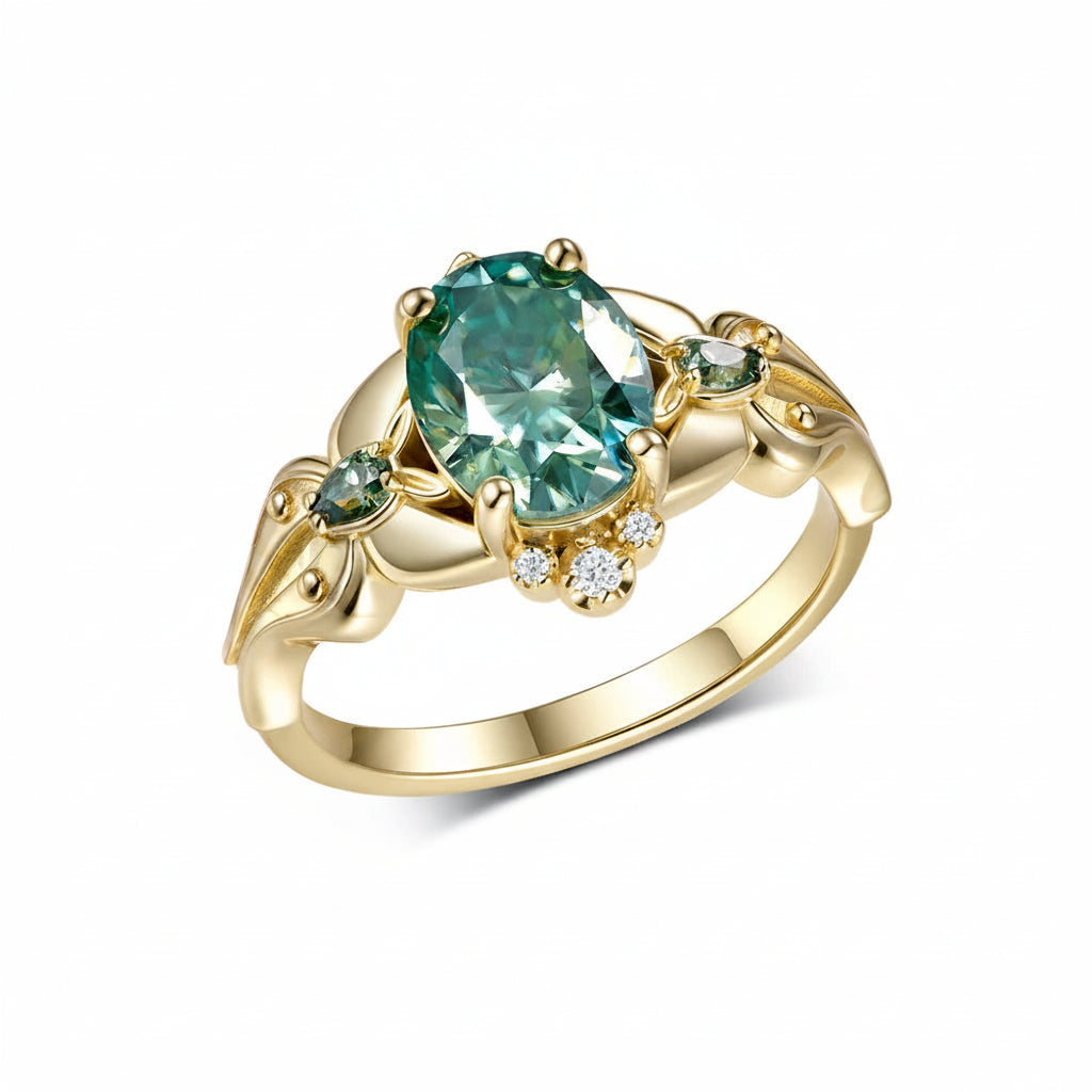 Vague Ovale 2CT Cyan Moissanite Ring