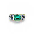 Trilogie 3CT Moissanite Emerald Sapphire Ring – three-stone moissanite emerald sapphire ring in solid gold by Lunara