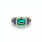 Trilogie 3CT Moissanite Emerald Sapphire Ring – three-stone moissanite emerald sapphire ring in solid gold by Lunara