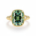 Cyan Cushion 7CT OMC Moissanite Ring – 7CT cyan old mine cut moissanite in solid gold by Lunara