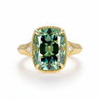 Cyan Cushion 7CT OMC Moissanite Ring – 7CT cyan old mine cut moissanite in solid gold by Lunara