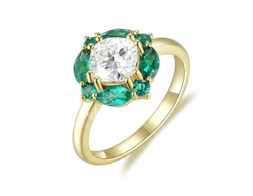 Jardin Émeraude Moissanite Ring – top view of emerald cut stone