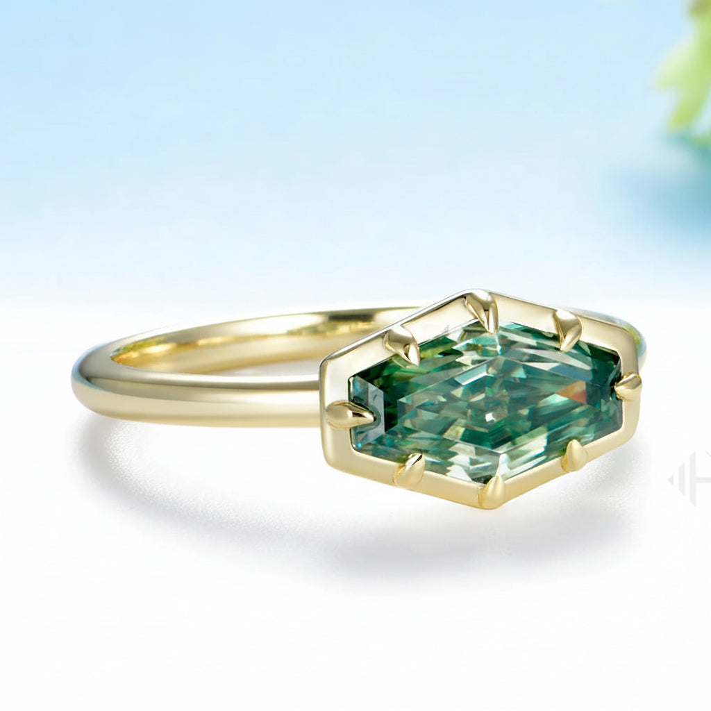 Hexagone Cyan 2CT Moissanite Ring