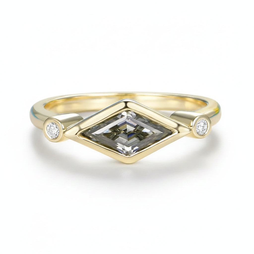 Nocturne Rhombus Moissanite Ring – grey rhombus cut moissanite in solid gold by Lunara